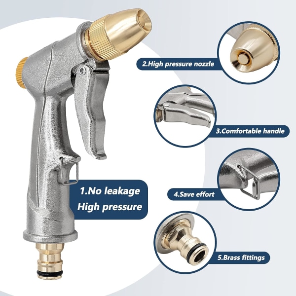 Metalinen vesipyssy, korkeapaineinen puutarharuisku, helppo virtauksen säätö