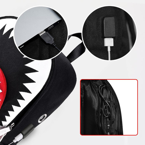 Luminous Backpack Shark Laptop Ryggsäck USB Charging School Bag W