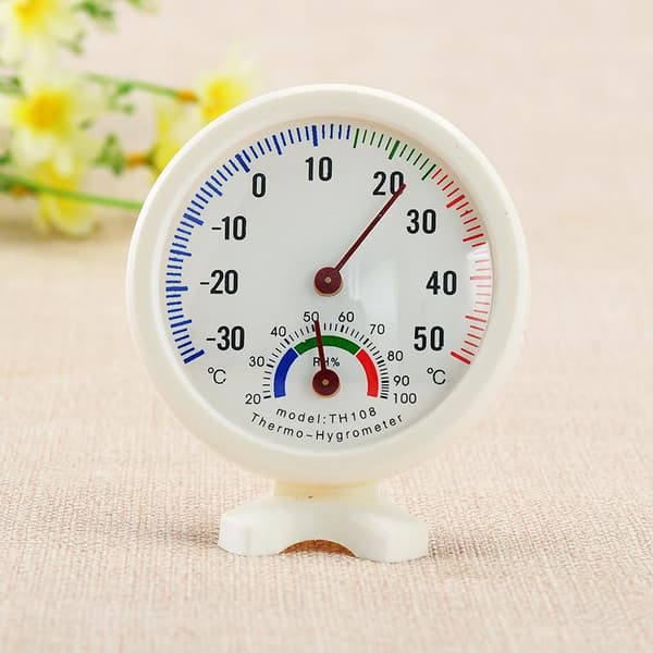 Termometer, hygrometer, rund nåltype skive, tester, hvit ou
