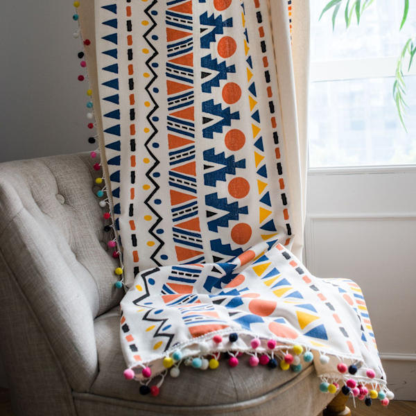 Bohemian geometrisk trykte bomulls- og linpaneler med fargerike