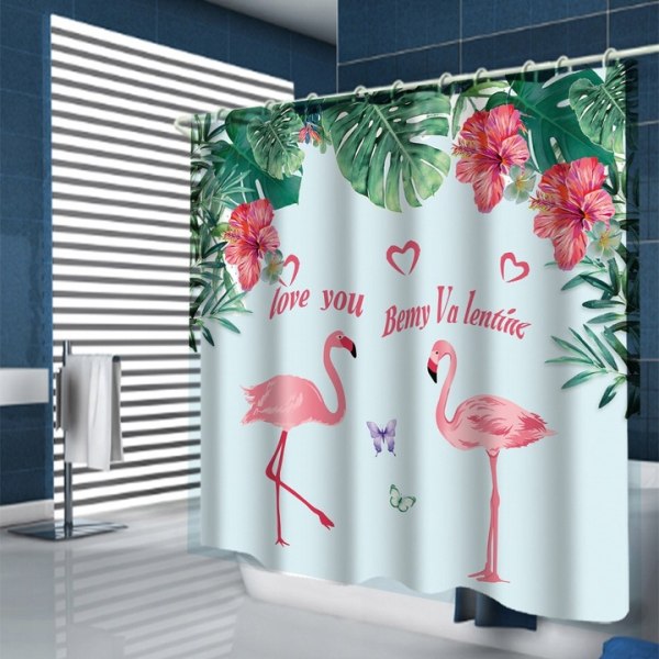 Shower curtain with 12 rings for fixing, 180x200 cm, flamingo（A）