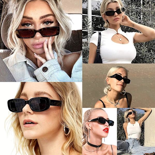 Rektangulära solglasögon för kvinnor Retro Fashion Trendy Solglasögon UV