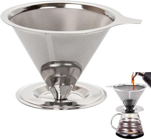 Kaffe filter i rustfrit stål, genanvendelig kegleformet kaffedrypper, Perm