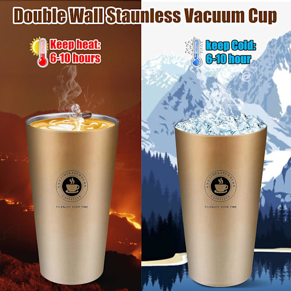 500ML Isolerad Mugg, Kaffemugg, Rostfri Stål Kaffe Termos med Dubbelväggsisolering Lock Bil, Läcksäker Te Kopp & Espresso Mugg för Resor Kontor