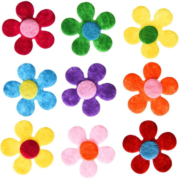 100 stycken filtblommor tygblommor omslag för DIY-hantverk, Assor