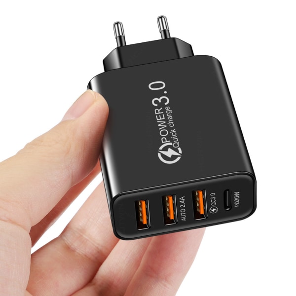 Hurtiglader 3.0 USB-strømadapter og USB-C-kabel, QC 3.0 30W/6A