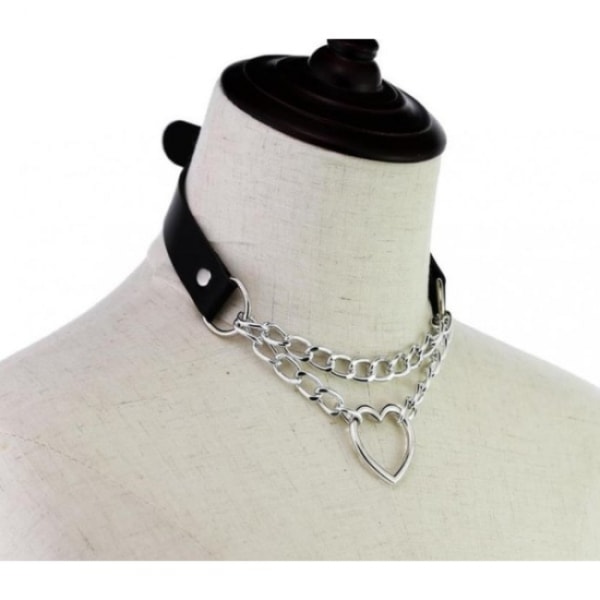 1 stk. Choker - Hjerte - Kæde - Sort Sort