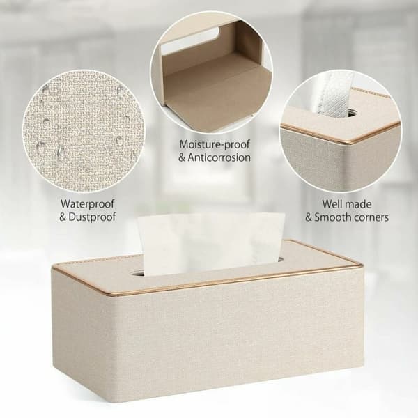 Vævæskeskrin Cover, Beige PU Læder Rektangulær Kleenex Vævæskeskrin Holder
