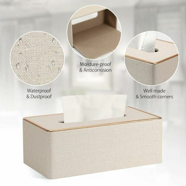 Vävnadslådaöverdrag, Beige PU-Läder Rektangulär Kleenex Vävnadslåda Hållare