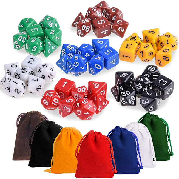 Polyhedron Dice 7-väriset roolipelien datanopat (49 kappaletta)