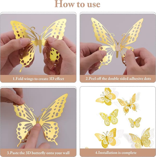 3D Butterfly Wall Decorations 48 Pieces, Butterfly Decoration Bir