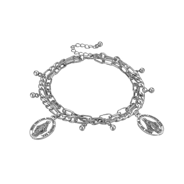 Kvinnors silvermetallkedja fotlänk armband charm hiphop smycken