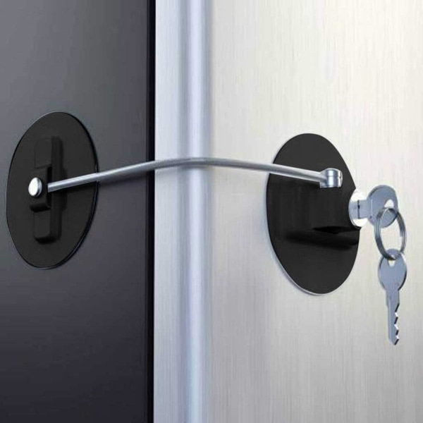 2 Pc Child Safety Lock for Cupboards, Fridge Locks with Key Black