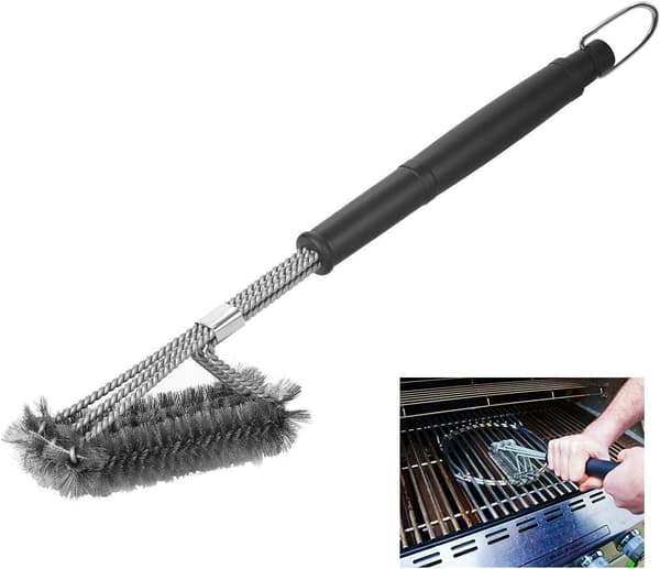 17,5\" Triangulär Grillborste i Metall, 3-gafflad Rostfritt Stål