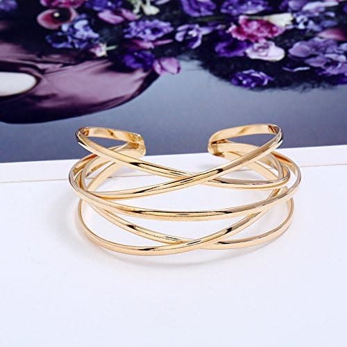 Manchet Armbånd til Kvinder, Multi-layer Cross Wire Bangle Armbånd Op
