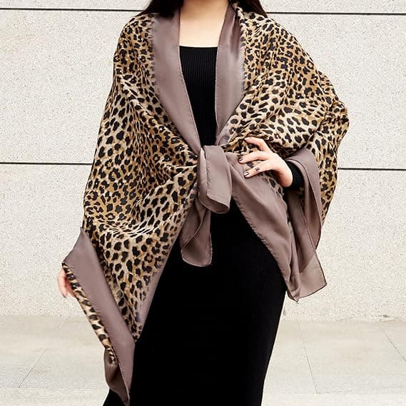 1PC Leopard Skjerf Kvinner Silke Skjerf Sateng Skjerf Trykt Skjerf Le