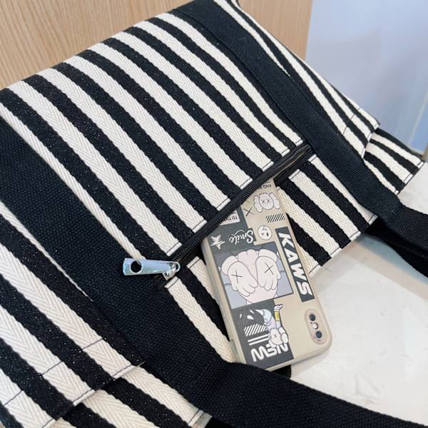 Stribet Tote Håndtaske Sort & Hvid Daglig Taske Skuldertasker