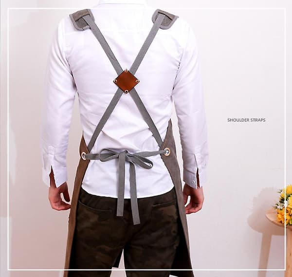 Barber Waiter Unisex Denim Arbeidsforkle (grågrønn stropp)