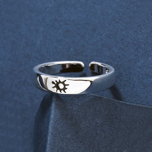 925 Silver Ring Anpassningsbar Sol och Måne Matchande Ring Engr