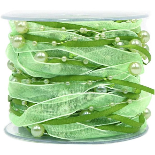 1 STK grønt kunstig perlebånd Chiffonbånd og Organza blonder
