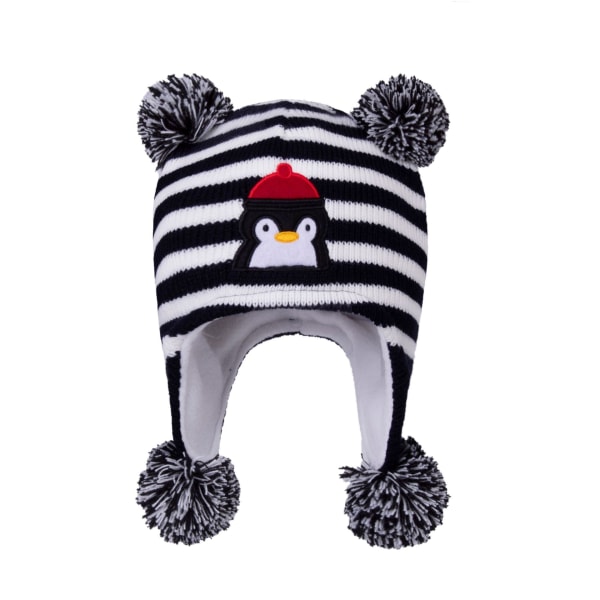 Sortstribet pingvin baby vinterhue til småbørn, strikket Ea