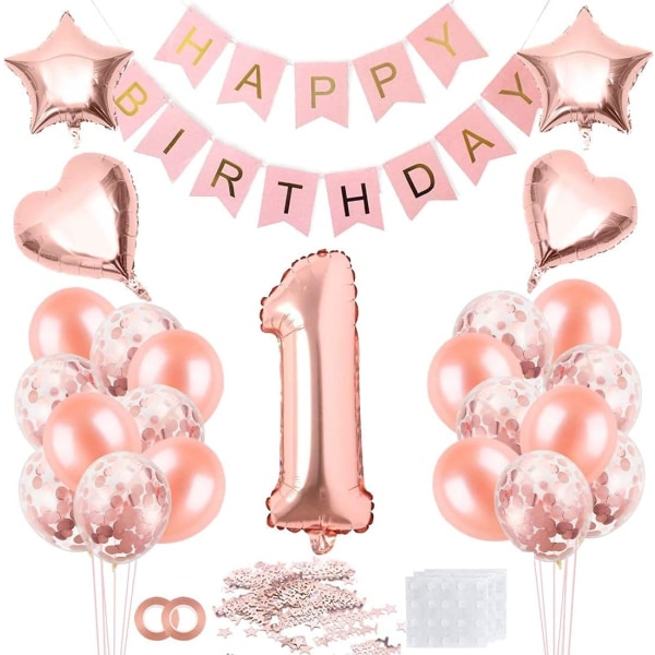 1 fødselsdagspigeballon, roseguldballon 1, rosaguld 1. fødsel