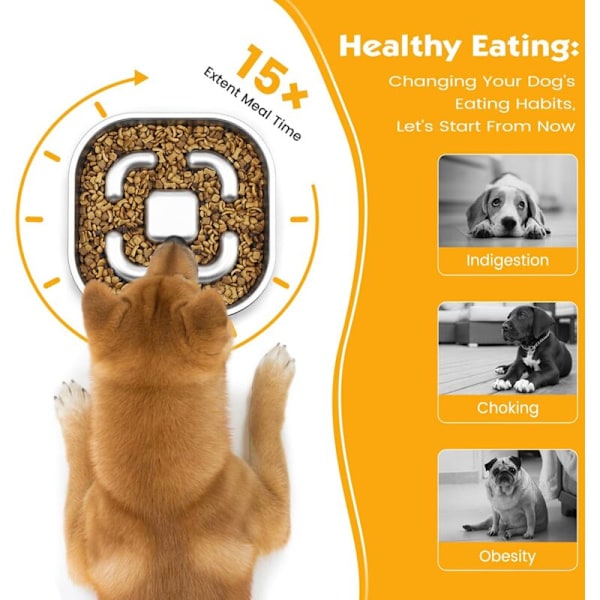 Anti Glutton Hundebolle, Rustfrit Stål Langsom Foder Hundebolle med Ikke-S
