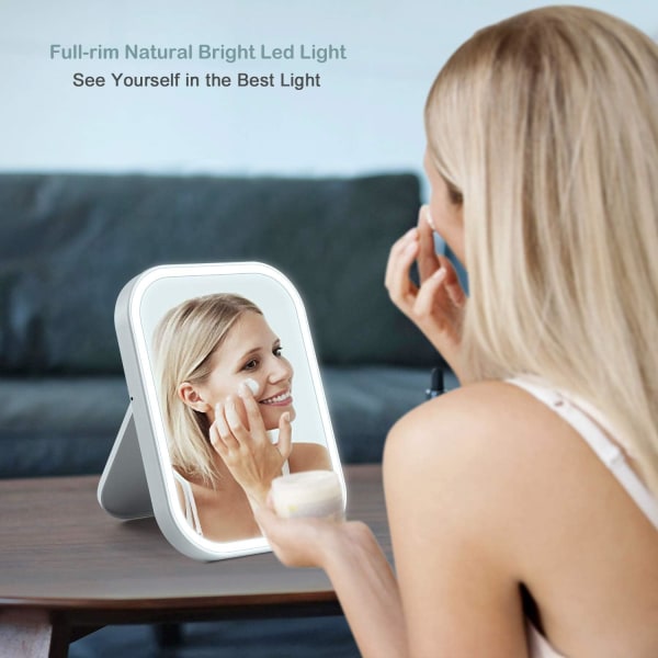 LED-upplyst sminkspegel Fickspegel byrå Sminkspegel wit