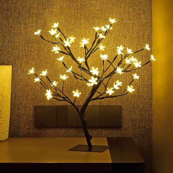 Cherry Blossom Bonsai Tree, 48 LED-lampor, metallbas, varm vit