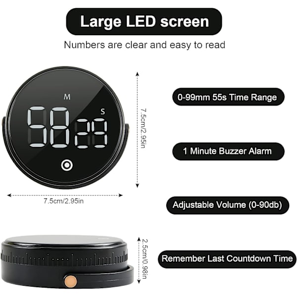 Køkken Timer, Magnetisk Digital Køkken Timer, 3 Justerbar Volum