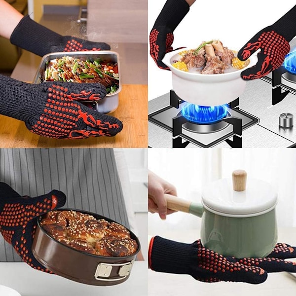 BBQ-handskar Värmebeständiga upp till 800°C - L5 Skärbeständiga Handskar - Premium Ugnshandskar för Grillning, Matlagning, Bakning och Svetsning (1 Par), Röd
