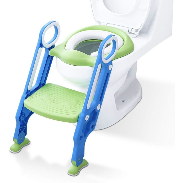 Toiletreduktion med stigetrin, skridsikker baby toiletsæde, robust, foldbar og justerbar, toiletreduktion til børn 1-7 år