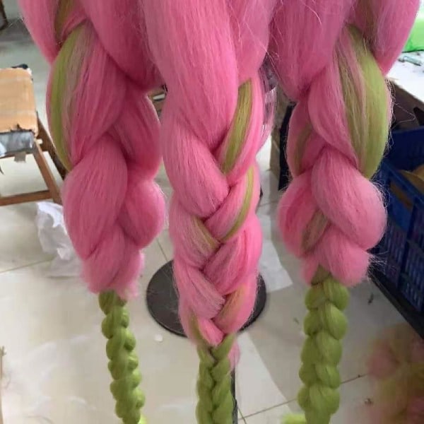 Anime Pink ja Vihreä Peruukki Mitsuri Cosplay Punottu Hiukset Peruukki