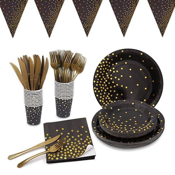 Anniversary Black Bronzing Dot Party Set Black Gold Birthday Seri