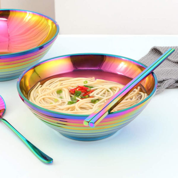 Ramen-nuudelikeittokulho, 1 kpl kaksinkertaisesta ruostumattomasta teräksestä valmistettu kulho (7,9 tuumaa)