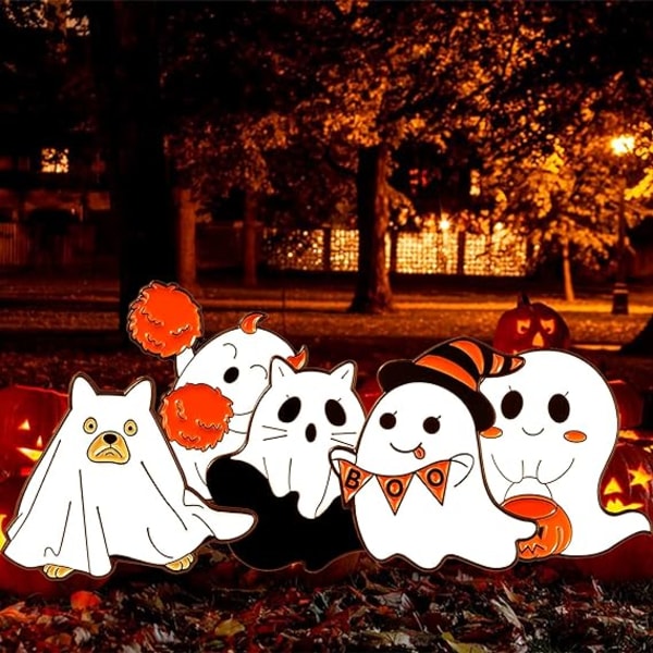 Cute Ghost Emalje Broche Sæt - Gothic Emoji Badge Halloween Pin W