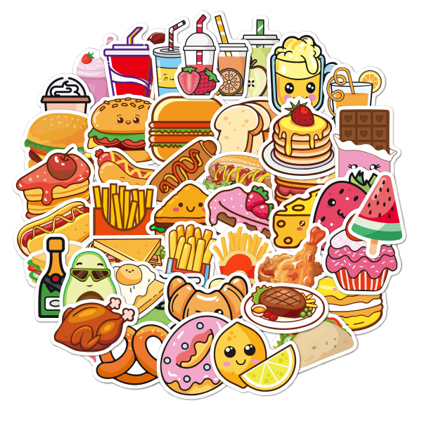 Cute Food Vinyl Stickers Pack for Water Bottles, Waterproof, Matt