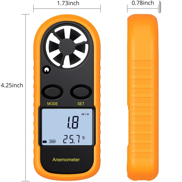 Digitalt anemometer LCD vindhastighetsmåler luftstrømshastighetsmåler