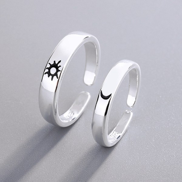925 Silver Ring Custom Justerbar Sol och Måne Matchande Ring Engr