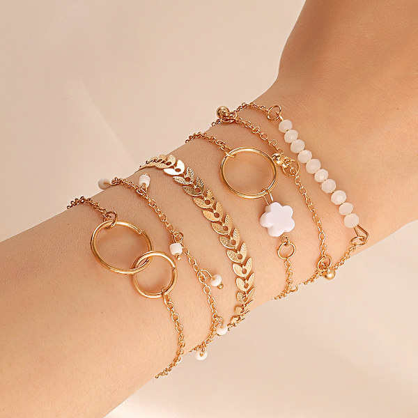 Enkel geometrisk cirkel armband set blomma tofs blad cirkel br