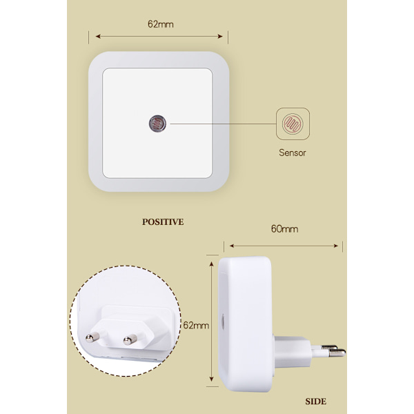 2 st nattlampa 0,5W LED-lampa automatisk med sensor för barn