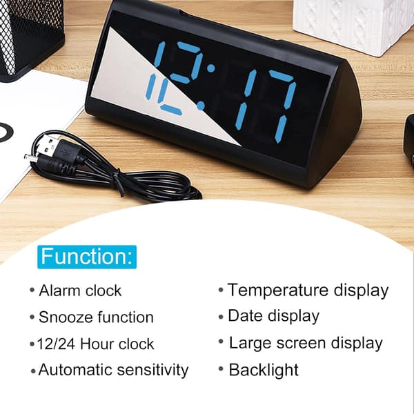 Digital väckarklocka för sovrum 6,4\" Stor LED-spegelskärm 2 Br