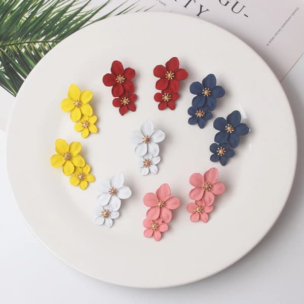 Koreanske nye dobbeltlags blomsterdråpeøreringer for damer Exaggera