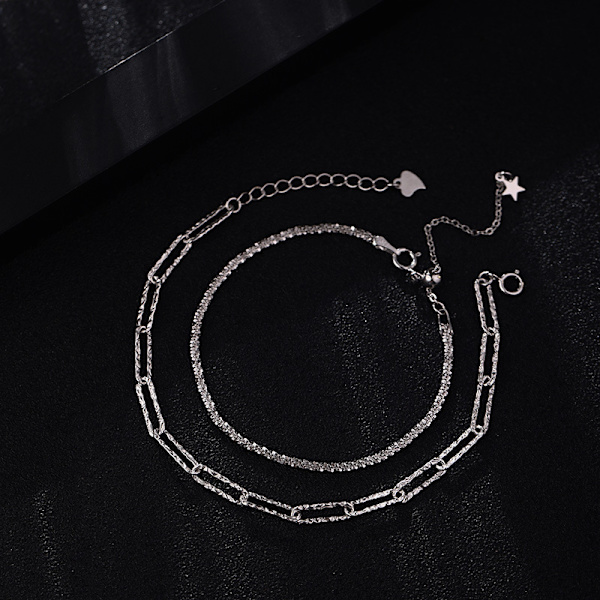 2 st 925 Sterling Silver Glittrande Kedjebracelet Kvinnlig Ins Desi