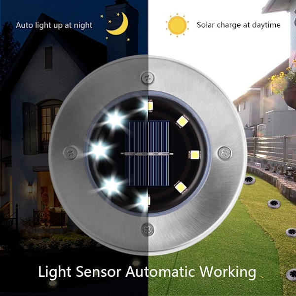Utomhus solcellslampa, sollampa för trädgård 4-pack 8 LED infälld