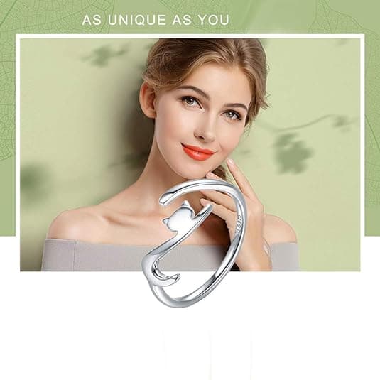 Sød kat åben statement ring 925 sterling sølv justerbar Simpl