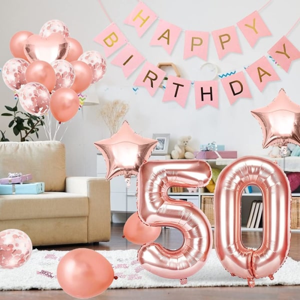 50 födelsedagsflickaballong, roséguld 50 ballong, 50 år gammal ros