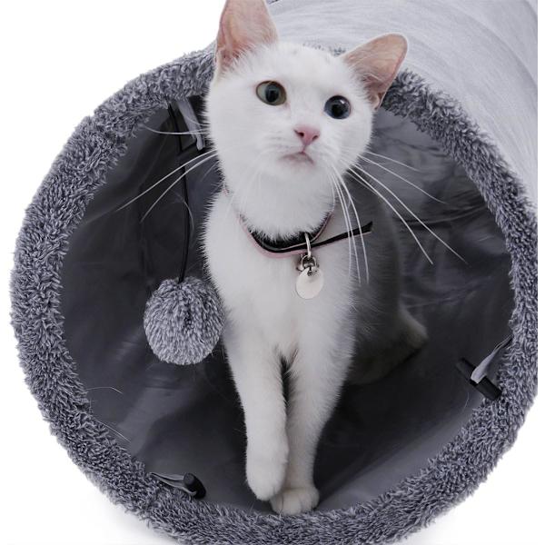 OHANA Suede Kattunnel Leksak, Stor Fällbar Kattunnel med 2 Hål