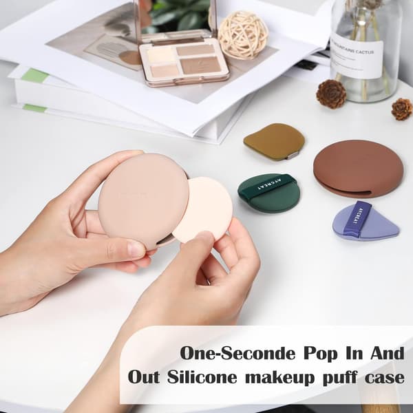 1PC Khaki Makeup Puff Case, Silikon Makeup Puff Holder, Bomull P