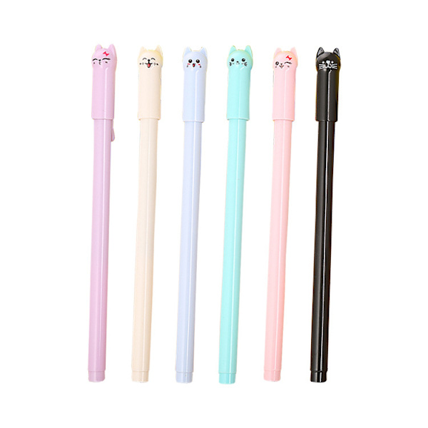 12 söta kattpennor 0,5 mm gel kawaii-pennor svart kulspetspenna